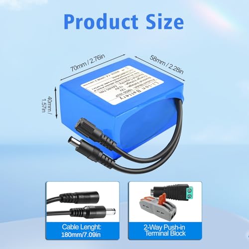2 Pack 12V 6000mAh Rechargeable Lithium Ion Battery Kit with One 2A Charger – Power Supply for LED Lights, Security Cameras, Drones, RC Models, DIY Projects, DC5521 Output - size: 2 PACK