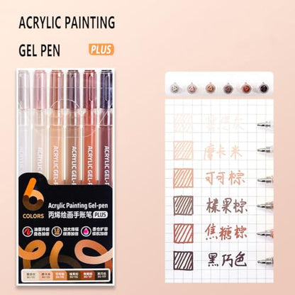 6 Colors 1.0mm Fine Pointed Acrylic Gel Pen Set,brown - color: Orange