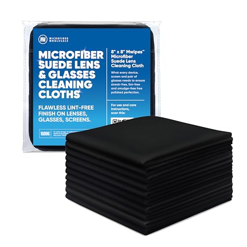 Premium Lens Screen Cleaning Cloth by Microfiber Wholesale | Black | 8”x8” | 10pk | Soft Microfiber Suede | Compact Size Reusable | No Lint Scratch-Free Durable | Lenses Screens iPads - color: Black