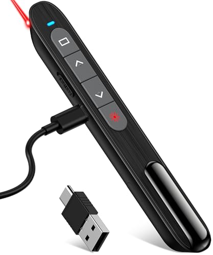 DinoFire USB C Rechargeable Presentation Remote with Red Light,Wireless Preseter PPT Slide Clicker Advancer for MacBook Laptop Computer - color: Red L+Rechargeable