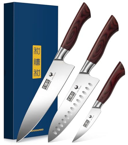 HOSHANHO 3PCS Kitchen Knife Set, Ultra Sharp Chef/Santoku/Paring Knives - size: 3 Pieces Knife Set