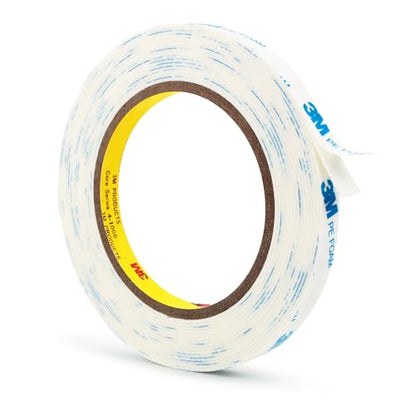 3M 1600T Double Sided Tape, 0.5 in x 18 ft White PE Foam Tape - size: 0.5" x 18Ft