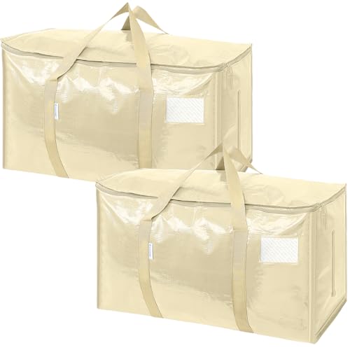 TICONN 2 Pack Extra Large Moving Bags Heavy Duty with Zippers & Carrying Handles, Durable Storage Bags Moving Boxes for Closet Organizers and Storage (2 Pack, Cream) - color: Cream, size: 2 Pack