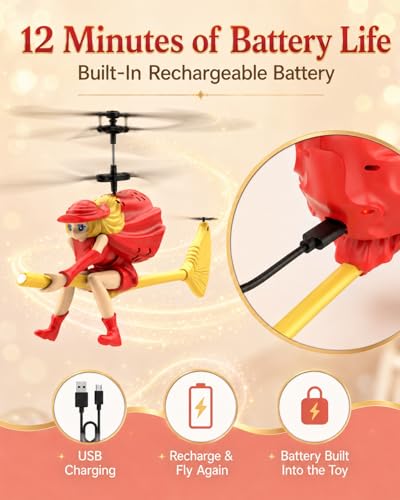 Flying Witch Toy for Kids, Halloween Remote Control Flying Toy - color: Red