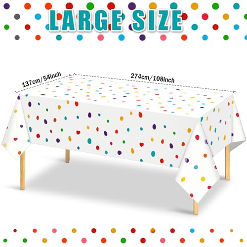 Mindsoft 3 Pcs White Rainbow Polka Dots Plastic Tablecloth Party - color: White, style: Rainbow Polka Dots