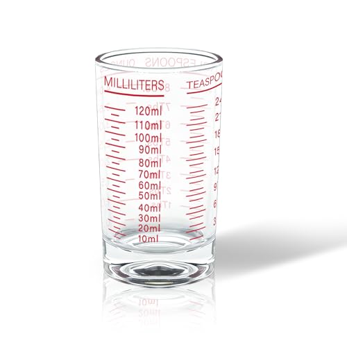 BCnmviku Measuring Cup Shot Glass 4 Ounce/120ML Liquid Heavy High Espresso Glass Cup Black Line (1, Red) - color: Red