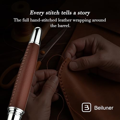 BEILUNER 318 Luxury Pen, Elegant Look,Hand-Stitched Premium Leather-Brown - color: Brown