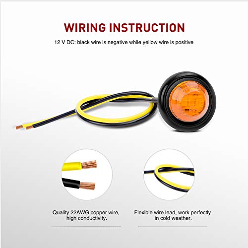 Nilight 3/4" Round LED Clearance Marker Lights, Amber, 10-Pack - color: Amber 10Pcs
