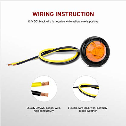 Nilight 3/4" Round LED Clearance Marker Lights, Amber, 10-Pack - color: Amber 10Pcs