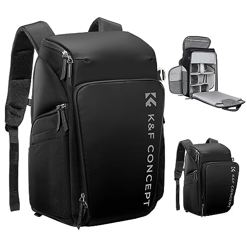 K&F CONCEPT Camera Backpack, 22L Expandable Camera Bag with Rain Cover - color: Black
