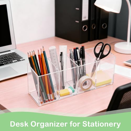 elysolpluv Clear Acrylic 4-Compartment Organizer Box, Large (8.7" × 3.0" × 3.7") – Handcrafted, Eco-Friendly, Minimal Packaging Home Storage Organizer - size: Large