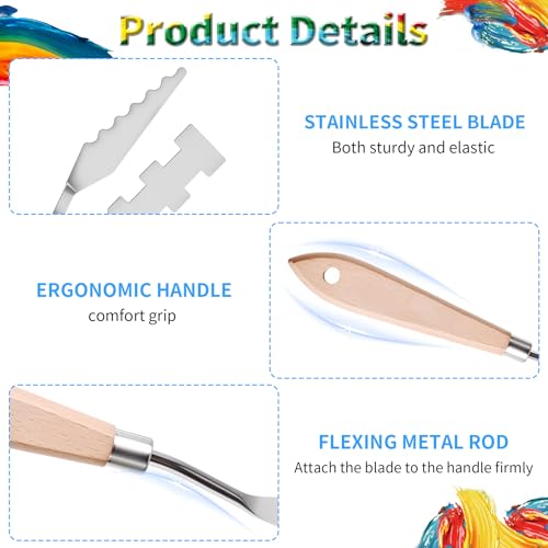 10 Pcs Palette Knife, Odd-Tooth Art Spatula, Basswood Handle