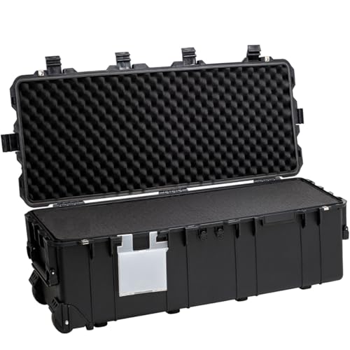 44"L x 16"W x 14"H Large Hard Case with Foam, Portable Rolling Hard Case with Wheels, Waterproof Shockproof Dustproof, Suitable for Cameras, Lenses, Camcorder, Instrument, Telescopes (Black)