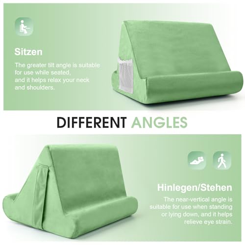 Multi-Angle Tablet Stand with Soft Pad Cushion and Net Pocket - Universal Lazy Holder for Lap, Knee, Sofa and Bed(Green) - color: Green