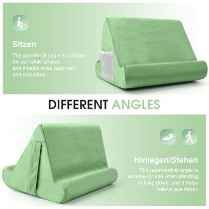 Multi-Angle Tablet Stand with Soft Pad Cushion and Net Pocket - Universal Lazy Holder for Lap, Knee, Sofa and Bed(Green) - color: Green