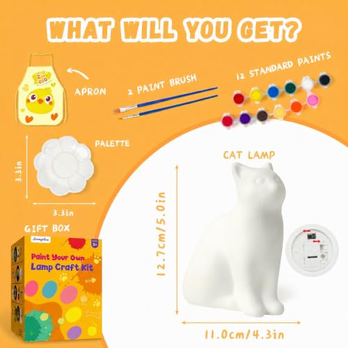 Paint Your Own Cat Lamp Kit, DIY Painting Night Light Craft Kits for Kids - color: Cat A