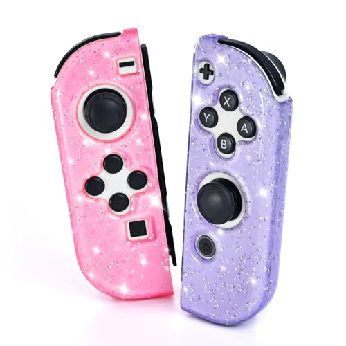 DLseego Glitter Protective Case for Switch Joy Con Controllers, Handheld Soft Silicone TPU Protective Cover Replacement Shell Case Suitable for Switch & Switch OLED Model Joy Cons - Pink Purple - color: Pink Purple