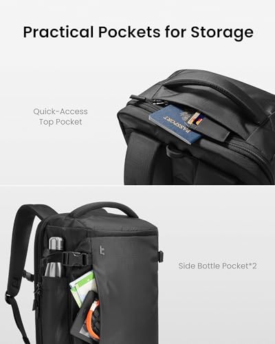 tomtoc Travel Backpack 40L, TSA Carry On Bag Flight Approved, PFAS Free - color: Black-ripstop, size: 40L