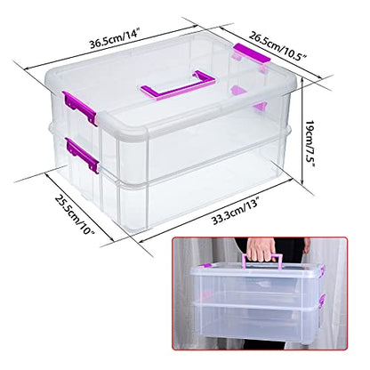 BTSKY 2 Layer Stack & Carry Box, Plastic Storage Container Box with Lid - color: Purple