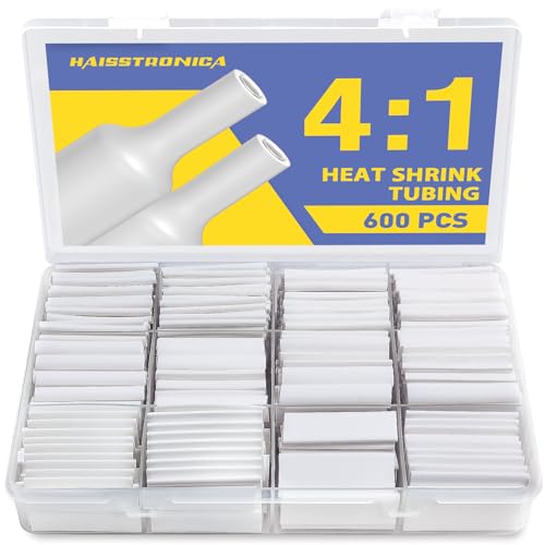 haisstronica 600PCS 4:1 Heat Shrink Tubing Kit 3/32"-3/4" White - color: White, size: 3/32"-3/4"