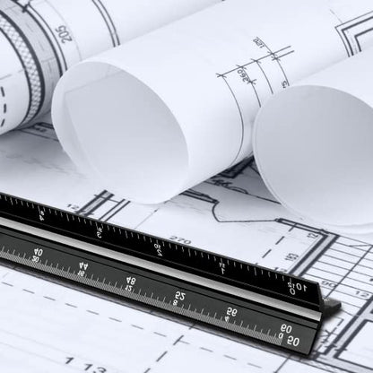 12" Engineer Scale Ruler Architectural Ruler Imperial, Black-Coded - color: Black (Three color identification bar)