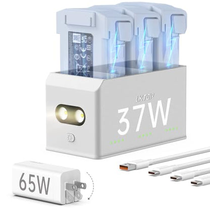 LKTOP Mini 5 Pro/4 Pro/3 Pro/3 Battery Charging Hub Kit, Replacement DJI Mini 5/4/3 Series, SKYROVER X1 Drone Fast Hub with 65W Portable Charger, with Storage LED Alarm Mode (Charge 1 Battery: 47min) - style: Hub + 65W Charger