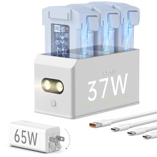 LKTOP Mini 5 Pro/4 Pro/3 Pro/3 Battery Charging Hub Kit, Replacement DJI Mini 5/4/3 Series, SKYROVER X1 Drone Fast Hub with 65W Portable Charger, with Storage LED Alarm Mode (Charge 1 Battery: 47min) - style: Hub + 65W Charger