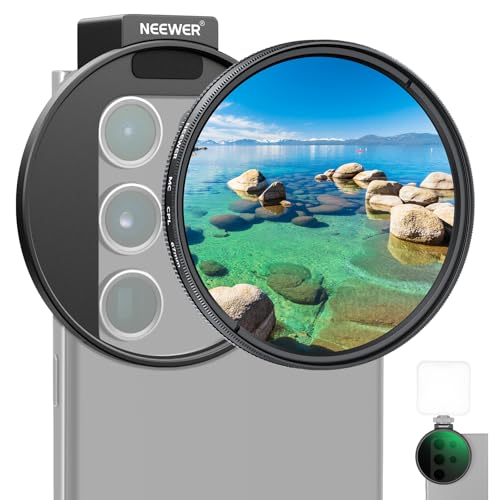 NEEWER Clip On Phone Filter Kit, 67mm Multicoated CPL Filter with Cold Shoe Cell Phone Clamp, Carrying Case & Cleaning Cloth Accessories Compatible with iPhone Samsung Android, FL-79 - style: CPL w/Cold Shoe Cell Phone Clamp