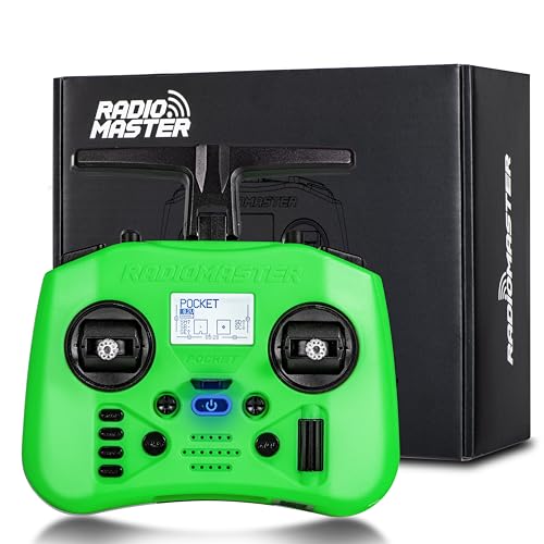 Radiomaster Pocket ELRS Remote Controller Portable Hall Gimbal EdgeTX 2.10.5 Transmitter with LED Light for FPV Drone/RC Helicopter&Car Boats&Multirotor (Battery Not Included) - color: Green