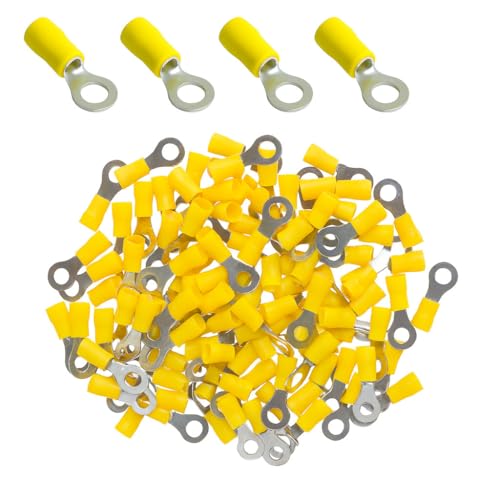 ANGSTROM #8 Bolt Ring Terminals, Insulated Electrical Crimp Connectors 100pcs (12-10ga Yellow) - color: 12-10ga Yellow, size: #8 Stud