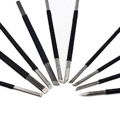 High Carbon Steel 10pcs Stone Carving Chisels/Knives Kits with Alloy Steel Handle
