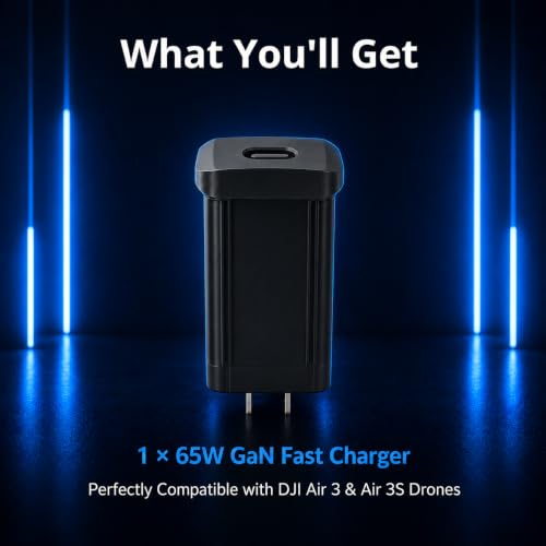65W Drone Charger for DJI Air 3 Air 3S, Charges 3 Batteries At Once