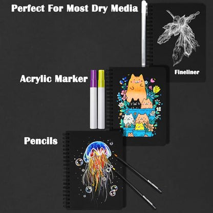 5x7 Black Paper Sketchbook,Spiral Bound Journal Notebook,70 Sheets 110gsm - color: 1-black paper