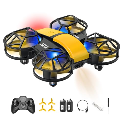 Yellow Mini Drone for Kids, Indoor & Outdoor RC Quadcopter, Full Propeller Guards, LED Light, 3D Flips, One Key Start, Headless Mode, 2 Rechargeable Batteries, 21 Mins Total Flight Time, Toy Gift for Boys and Girls - color: Yellow
