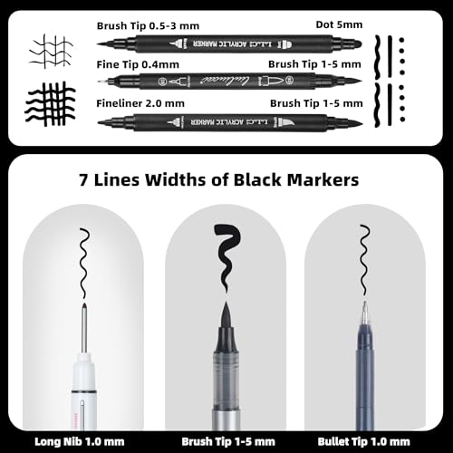 LIULIUCAI 6 Pcs Black Paint Pens,Black Gel Pen, Dual-Tip Acrylic Markers