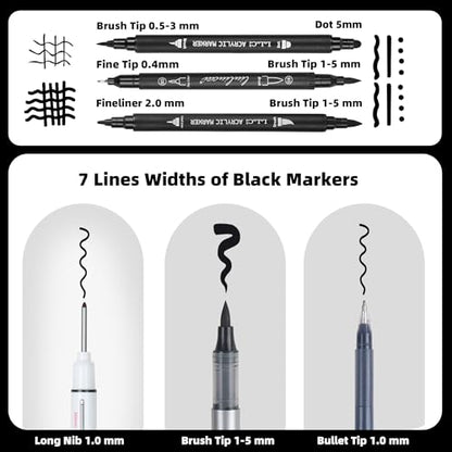 LIULIUCAI 6 Pcs Black Paint Pens,Black Gel Pen, Dual-Tip Acrylic Markers