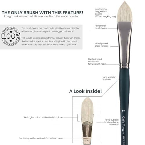 Creative Mark Imperial Professional Chungking Hog Bristle Brush - Filbert # 4, Handmade Long Handle Oil Paint Brushes for Artists, Nickel-Plated Brass Ferrules, Stiff Yet Soft Natural Bristles - size: #4