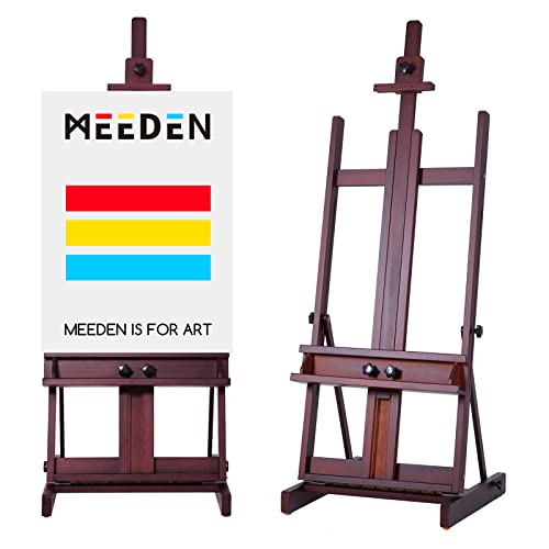 MEEDEN Large Art Easel for Painting: Solid Beech Wood H‑Frame Floor Easel - color: Deep Walnut