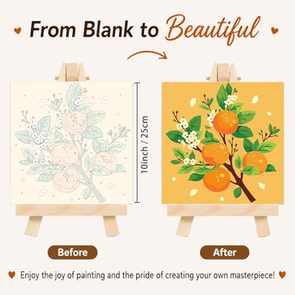 AUKELHJ 4 Pack Framed Paint by Numbers Kit for Adults, Fruit, 8x8 Inch - color: 05-Fruit