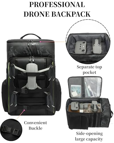 Drone Backpack 50L Professional for DJI FPV/Mavic/Air, Water Resistant Travel Backpack with 16" Laptop Compartment, Large Skateboard Backpack Carry on Backpack Airplane Approved Black Green - color: Black Green