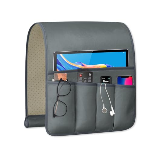 Remote Control Holder for Armchair Caddy, Remote Holder with 5 Pockets - color: Gray, size: 35"x12.4"
