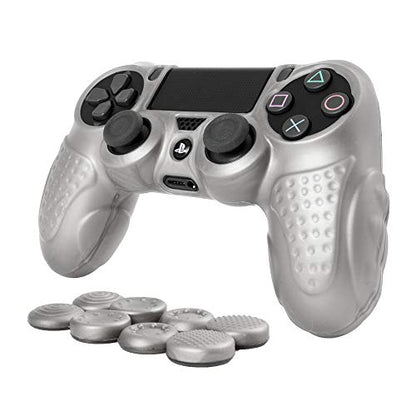 CHINFAI PS4 Controller DualShock4 Skin Grip Anti-Slip Silicone Cover Protector Case for Sony PS4/PS4 Slim/PS4 Pro Controller with 8 Thumb Grips (Silver) - color: Silver