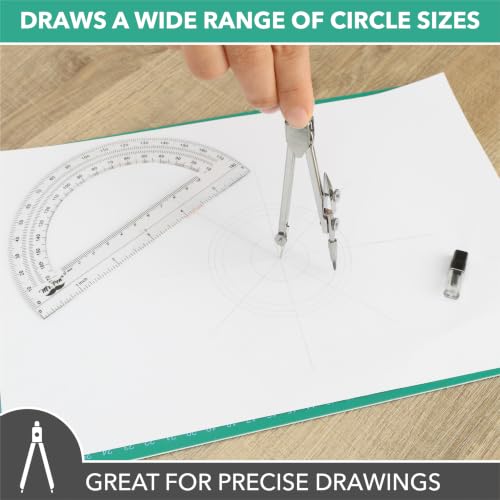 Mr. Pen- Compass and Protractor Set, Metal Math Compass with Refills, 6 Inch Protractor, Plastic Drawing Tool, Student Geometry Math Set for Students, School, Art, Drafting