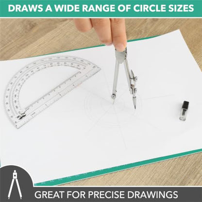 Mr. Pen- Compass and Protractor Set, Metal Math Compass with Refills, 6 Inch Protractor, Plastic Drawing Tool, Student Geometry Math Set for Students, School, Art, Drafting