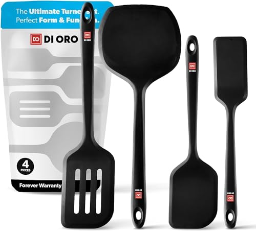 DI ORO Silicone Turner Spatula Set - 600F Heat Resistant, 4-Pc Black - color: Black