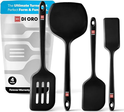 DI ORO Silicone Turner Spatula Set - 600F Heat Resistant, 4-Pc Black - color: Black