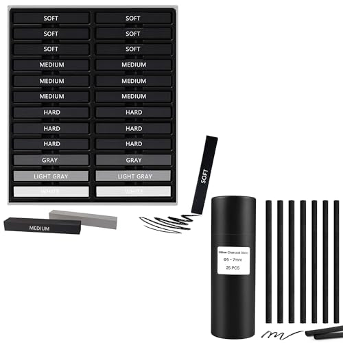 24 Pcs Compressed Charcoal Sticks, 25 Pcs Willow Charcoal Sticks Pencils for Sketching, Drawing, and Shading