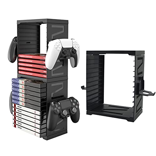 ASFSKY Video Game Storage Tower, 24-Game Organizer with 4 Controller Hooks - color: 24Pcs - 4Hooks