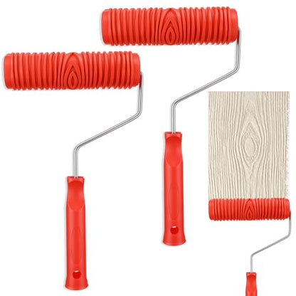 2 PCS 7'' Texture Paint Roller for Wall, Drywall Texture Roller Textured Paint Rollers Pattern Rubber Rollers Textures Tool DIY Decorative Art Paints for Walls, Furnitures and Floors