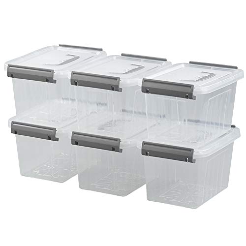 3.5 Quart Small Clear Lidded Storage Bin with Handle, 6 Packs - color: Grey